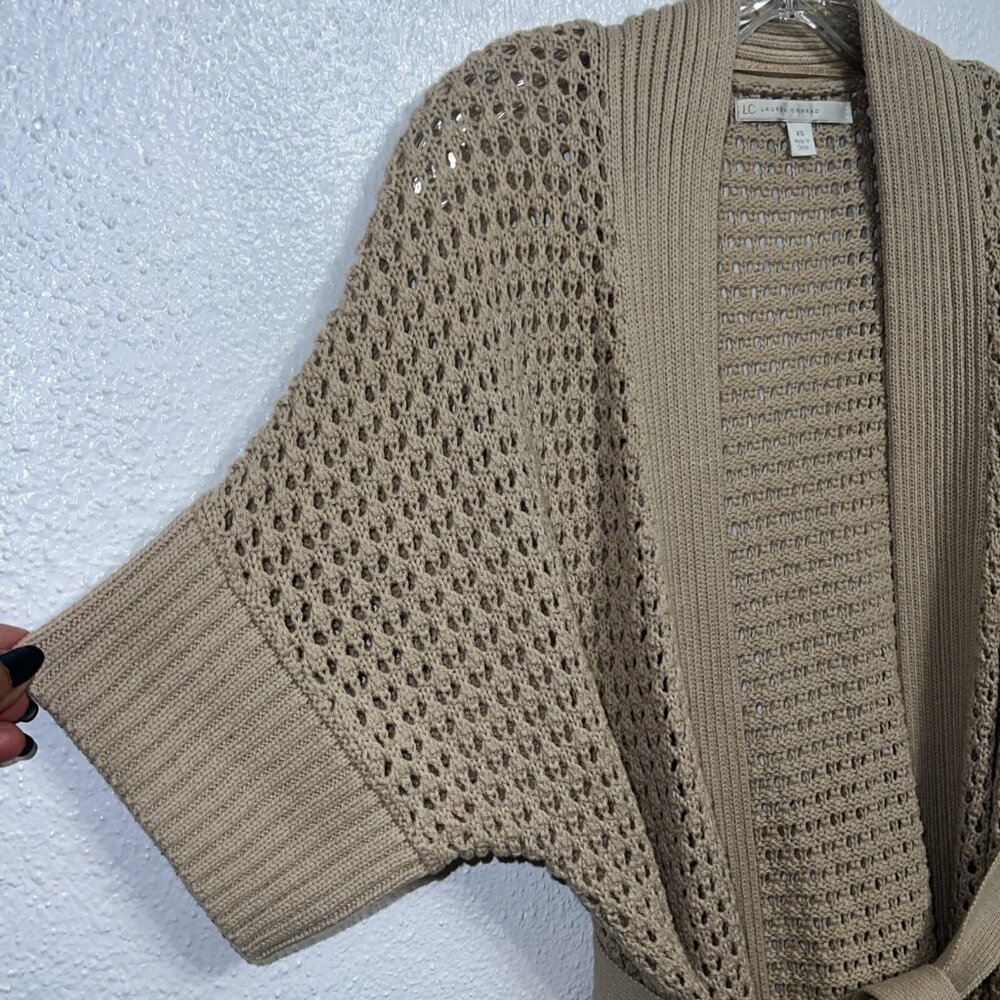 LC Lauren Conrad Womens Open knit Belted size XS CARDIGAN FAIRY LONG BEACH BOHO - Picture 4 of 8